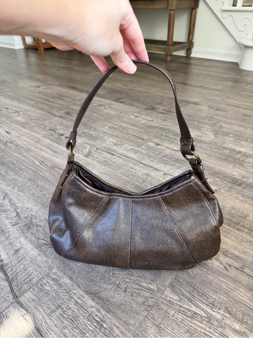 Fina Firenze Euro Structured Dark Brown Faux Leather Shoulder Bag